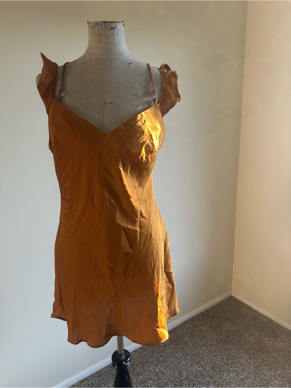Free People Satin Slip Dress in Burnt Orange